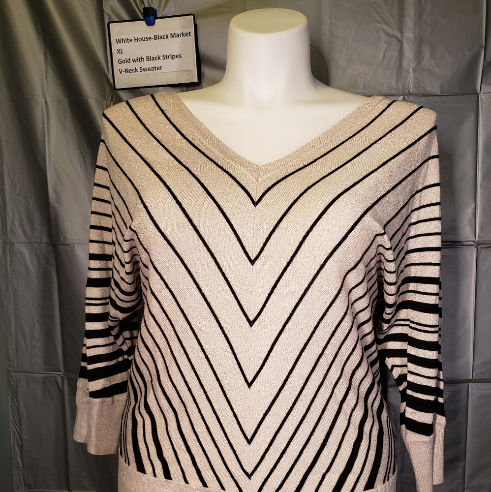 Double V-neck gold and black sweater